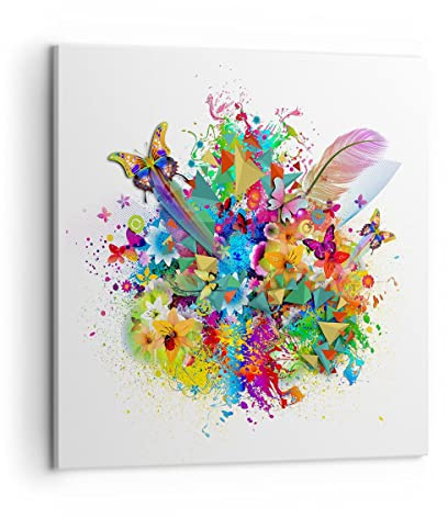 Quadri Moderni su Tela 50x50 cm Stampe da Parete Astratto Altro - 2840 | Farfalla Colore Fiore Quadro Decorativo Piccolo 1 pezzo Soggiorno Camera da Letto Arte da Parete Decorazione da Parete ARTTOR