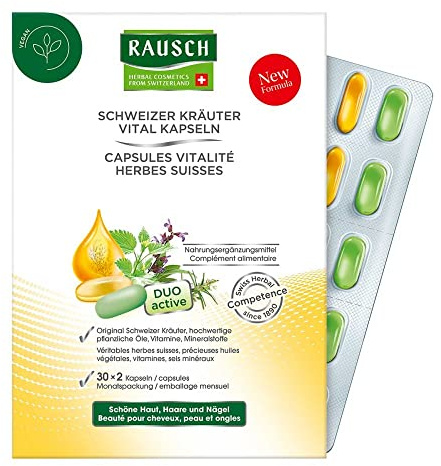 RAUSCH Schweizer-Kräuter Vital Kapseln für schöne Haare, Haut und Nägel, 60 St. Kapseln