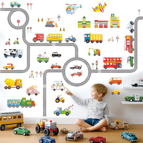 Decowall DA-1404P1405 Wandtattoo mit Verkehrsmotiv The Road & Transports, einfach Abziehen und Aufkleben, für Kinderzimmer