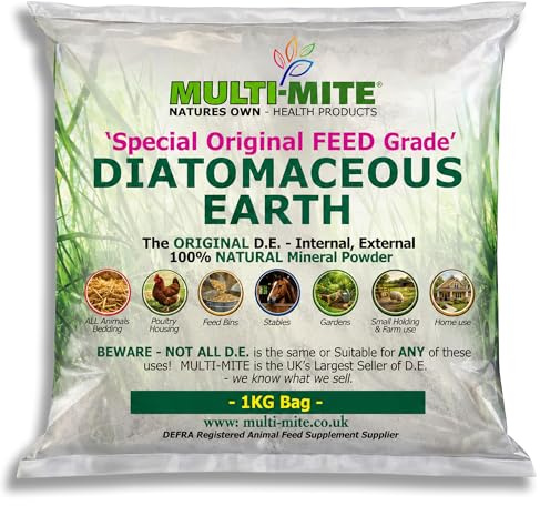 Multi-Mite® 1KG Bag Feed Grade Diatomaceous Earth DE Powder for Dogs Cats Poultry Animal Bedding & Housing Pet Areas, Stables, Gardens. 100% Natural Highly Absorbent & Desiccating DEFRA Registered