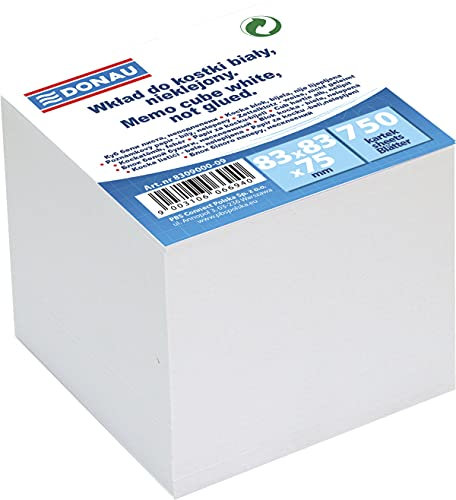 DONAU 8309000-09 Zettelklotz/Notizklotz für Zettelbox, 83 x 83 x 75 mm, weiß