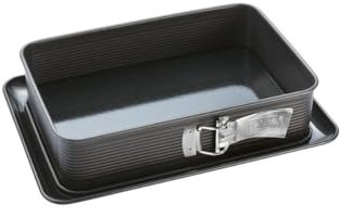Zenker Molde desmontable para lasaña 7021 DELUXE, molde rectangular con base plana esmaltada, molde para pastel con protección contra fugas (color: negro metálico), cantidad: 1 pieza