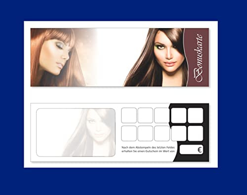 Premium Bonuskarten-Set (400 Stk.) Bonuskarten mit 10 Stempelfeldern Friseur Bonuskarten, Coiffeur Treuekarten, Frisör Kundenkarten passend für Wellness, Massagen, Kosmetik uvm.
