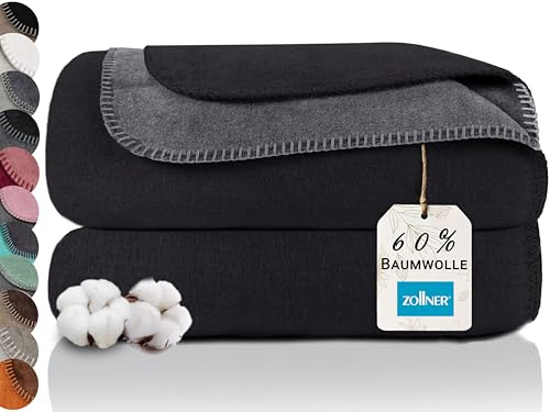 ZOLLNER Kuscheldecke zweifarbig in 150x200 cm - kuschelige Sofadecke in schwarz - waschbar bis 40°C - langlebiges Mischgewebe - Hotelwäschequalität - Oeko Tex® Zertifiziert