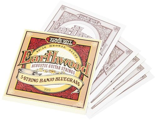 Ernie Ball Earthwood Bluegrass-Banjosaiten, für 5-Saiter, Endschlaufen, 80/20-Bronze, Akustikgitarren-Saiten, Stärke 9–20