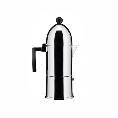 Alessi LA CUPOLA Espressomaschine 6. Tassen aus Gußaluminium; Griff und Knopf aus PA, schwarz, 8 x 22.5 x 11.5 cm