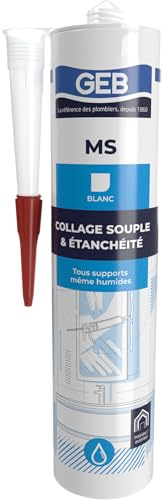 GEB Mastic colle MS d'étanchéité à base de polymère, sans solvant, tous supports même humides, cartouche 280 ml - Blanc