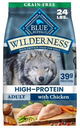 Blue Buffalo Wilderness Adult High-Protein Dry Dog Food with Real Chicken, Grain-Free, Made in the USA with Natural Ingredients, Chicken, 24-lb Bag
