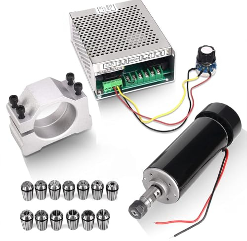 CNC Spindle 500W Air Cooled 0.5kw Milling Motor and Spindle Speed Power Converter and 52mm Clamp and 13pcs ER11 Collet for DIY Engraving
