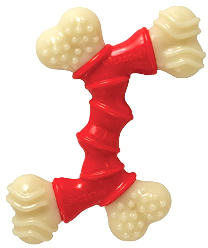 Nylabone Extreme Tough Dog Chew Toy, Double Bend Bone, Cleans Teeth, Bacon Flavour, Extra Small, for Dogs over 7 kg