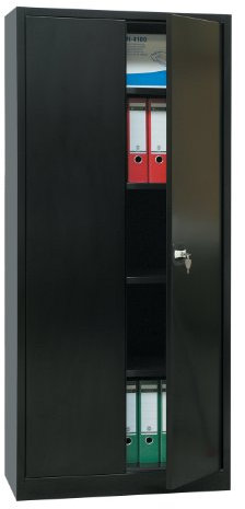 Flügeltürenschrank komplett montiert Metallschrank abschließbar 4 Fachböden schwarz 195x92x42cm Lagerschrank Aktenschrank 530349