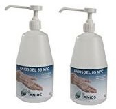 Anios Gel Hydroalcoolique 85 NPC 1 litre - Lot de 2 Flacons avec Pompe Vissée débit 3 ml