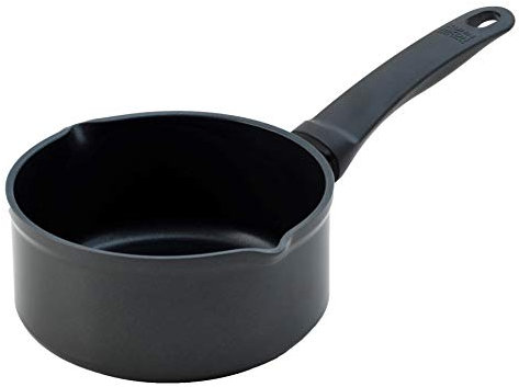Kuhn Rikon Easy Induction Milk Pan with Pouring Spouts, 16cm/1.4 Litre Oven Safe Aluminium Pan. Dishwasher Safe Cooking Pot. Saucepans for Induction Hobs - Kuhn Rikon Cookware Guarantee