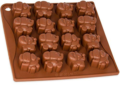 Moule en silicone avec 16 empreintes en forme de petit éléphant, idéal pour glaçons de fête, moule, idée cadeau, chocolat, pralines, anniversaire, Noël, bricolage, bonbon - Couleur marron