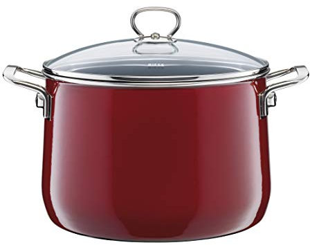 Riess, 0705-008, pentola per carne con coperchio in vetro, NOUVELLE, ROSSO extra forte, diametro 24 cm, altezza 23,5 cm, capacità 6,5 litri, smaltato, induzione