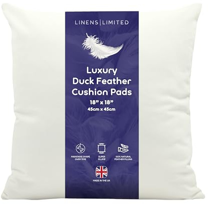 Linens Limited - Cushion Insert 45cm x 45cm, Soft and Plump Natural Duck Feather Sofa Cushion Pad, Elegant and Versatile, Easy to Clean, Small Square Cushion Inner, Perfectly Fits Covers (White)