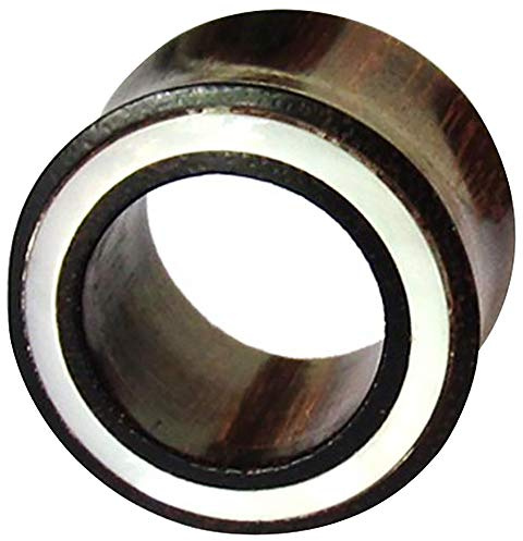 CHICNET Damen Herren Lobe Piercing Flesh Tunnel Plug aus Holz mit Perlmutt Rim Inlay in weiß, Dunkelbraun und Double Flared
