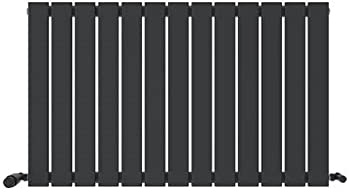 iBathUK Apex Wall Mounted Horizontal Single Slim Flat Panel Designer Radiator, Steel Central Heating Panel Heater High BTU, Slim Radiator Bottom Feed in Matt Anthracite, 600 x 988mm