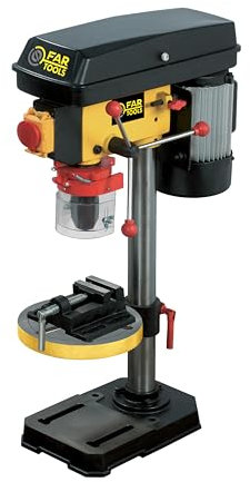 Fartools Perceuse d'établi 350W, hauteur 70cm, col de cygne 105mm, mandrin autoserrant 16mm, 5 vitesses de rotation 620-2620tr/min, étau 65mm