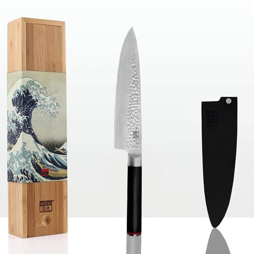 KOTAI | Coltello da chef Gyuto | Coltello da cuoco professionale | Equivalente coltello da chef giapponese | Lama da 20 cm | Martellato e affilato a mano | Acciaio inossidabile giapponese 440C