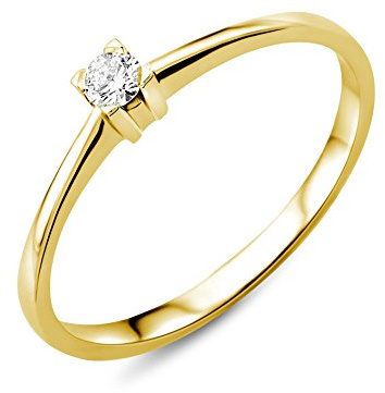 MIORE Solitär Damen Ring | Diamant Ring | echtes 18 Karat (750) Gelbgold | mit echtem Diamant von 0,07 Karat | hautfreundlicher Brillant Verlobungsring Gold | Juwelier Schmuck