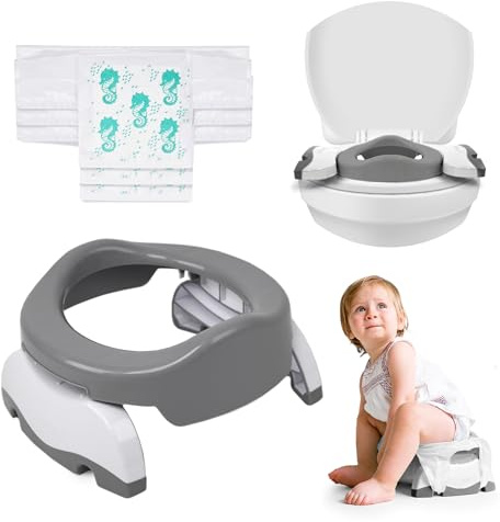 Potette Plus 2-in-1 Compact Universal Potty and Toilet Training Seat | Award-Winning Potty Training Essential for Toddlers (Grey/White)