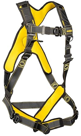Guardian 21046 Cyclone Construction Harness with Comfort Shoulder Padding |Quick Connect Leg|OSHA & ANSI Compliant | Black/Yellow | M-L