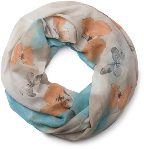 styleBREAKER motif papillon tube de boucle foulard, soyeuse, femme 01016097, couleur:marron-bleu
