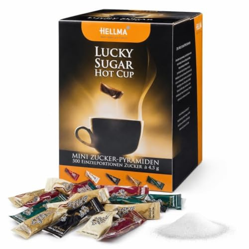 HELLMA Zucker Lucky Hot Cup – einzeln verpackte Zuckersticks mit Motivaufdruck, portionierter Zucker für Kaffee & Tee, Gastronomie, Hotel & Büro