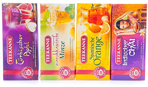 Teekanne Ländertee-Set 4 Sorten, Marokkanische Minze, Türkischer Apfel, Indischer Chai, Spanische Orange