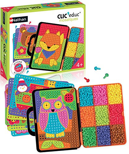 Nathan – Clic educ Mosaïques – Jeu Educatif et Ludique – Développe la Motricité Fine et la Créativité – Reconnaissance des Couleurs - 675 Pions, 10 Planches Illustrées - jeux Enfants 4 ans