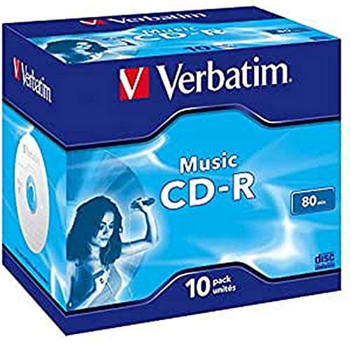 Verbatim Music CD-R 80 Min, 10er Pack Jewel Case, CD Rohlinge, 16-fache Brenngeschwindigkeit mit langer LebensdauerI leere CDs, Audio CD Rohling zum Sichern von Musik, Music CD