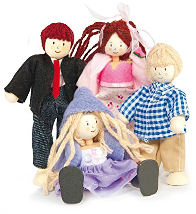 Le Toy Van Wooden Dolly Family Figures Play Set Of 4 For Doll's House With Hand Finished Outfits, Tallest Doll - 13cm