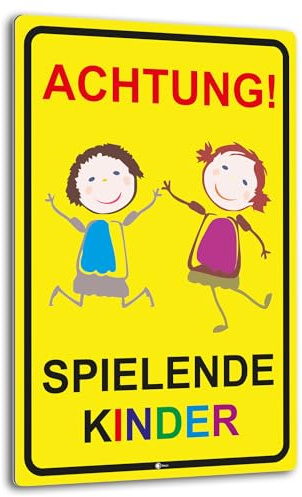 easydruck24de Warnschild Achtung! Spielende Kinder 30x40 cm - hin407 | Warnhinweis Kinder Spielstraße, langsam fahren, Digitaldruck-Schild mit UV-Schutzlaminat, witterungsbeständig