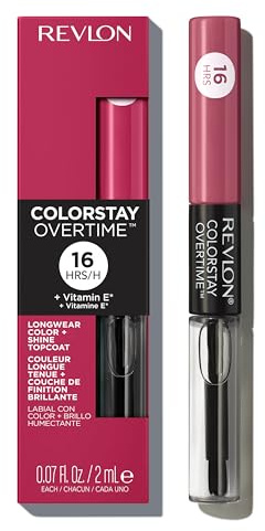 Revlon Liquid Lipstick with Clear Lip Gloss, ColorStay Overtime Lipcolor, Dual Ended with Vitamin E, 220 Unlimited Mulberry, 0.07 Fl Oz