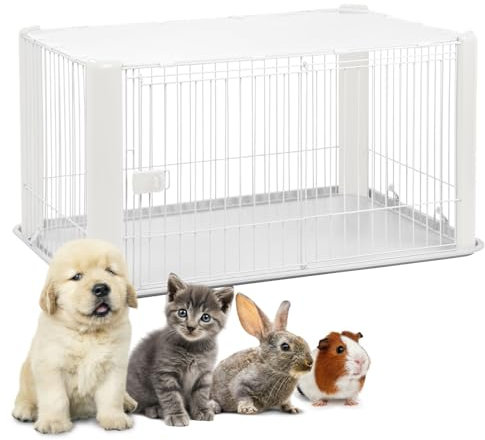 Iris Ohyama Welpenauslauf mit abschließbarer Tür und abnehmbarem Dach, H60cm, Weiß, Katzengehege, Hundebox, Für Outdoor, Indoor, Welpenlaufstall, Hundezaun, Welpenzaun, Laufstall Hund, CLS-1130