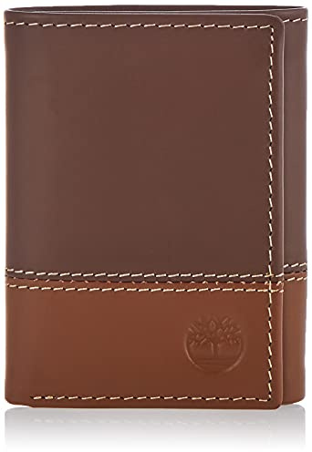 Timberland Men's Leather Trifold Wallet with Id Window Tri-Fold, Brown/Tan, One Size