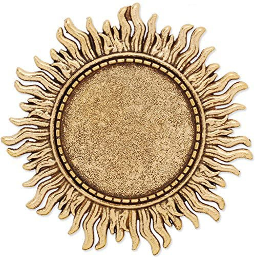 Rosebeading 10pcs Antique Gold Plated Sun Shape Brooch Blanks with 25mm Round Bezel-Safety Pin Fastening