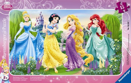 Ravensburger - Kinderpuzzle - 15-teiliges Rahmenpuzzle - Der Spaziergang der Prinzessinnen - Disney-Prinzessinnen - Ab 3 Jahren - 06047