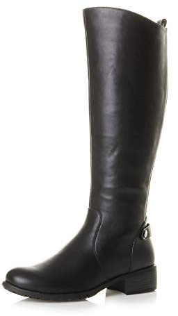 Ajvani Womens Ladies Calf mid Heel Zip Stretch Gusset Riding Boots, Black Matte, 6 UK