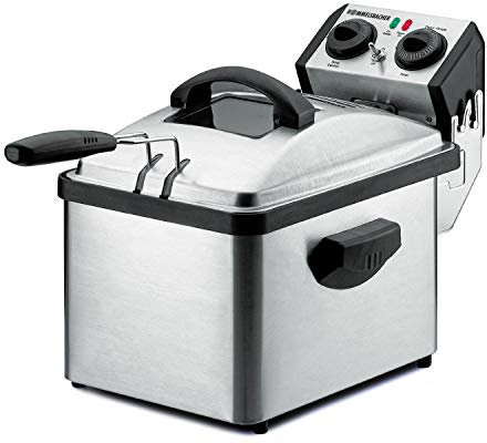 ROMMELSBACHER FRP 2135/E Kaltzonenfritteuse - Fassungsvermögen 3,5 Liter, Temperatur bis 190 °C stufenlos regelbar, 30 Minuten Zeitschaltuhr, zur Reinigung zerlegbar, Edelstahl