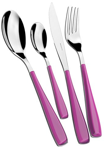 BUGATTI, Essenza, ensemble de couverts 24 pièces en acier inoxydable 18/10 et manche couleur IRIS. Set de couverts 6 personnes composé de 6 cuillères, 6 fourchettes, 6 couteaux et 6 cuillères à café