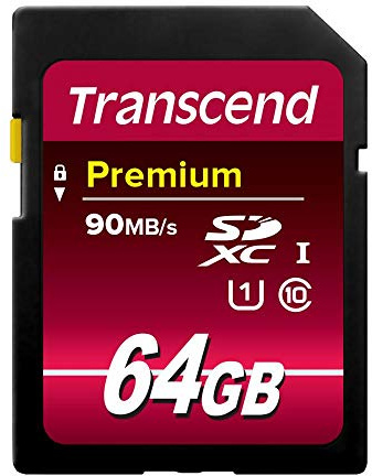 Tarjeta de memoria SDXC de 64 GB de Transcend, Clase 10, UHS-I, velocidad de transferencia de 90 MB / s (máx.)