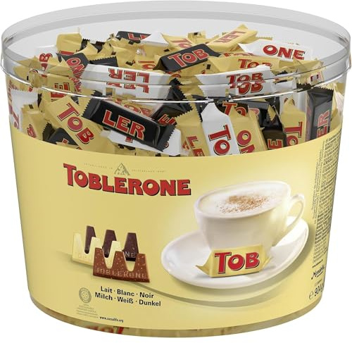 Toblerone Surtido de Mini Chocolate Suizo Mix de Sabores: Chocolate con Leche, Chocolate Blanco y Chocolate Negro con Nougat de Miel y Almendras, Pack 904g