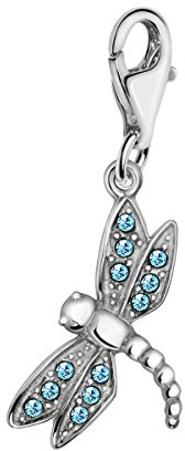 Quiges Charm Anhänger Blau Zirkonia Insekt Libelle 925 Silber mit Karabinerverschluss für Bettelarmband