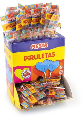 FIESTA Piruletas Pintalenguas Caramelo con Palo en Forma de Corazón Sabor Mora - Caja de 80 unidades