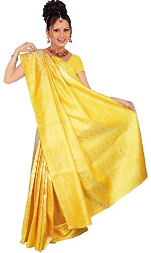 Trendofindia Indischer Bollywood Fashion Sari Stoff Damenkostüm Kleid Gelb CA120