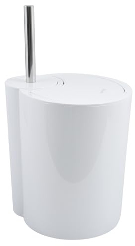 Spirella WC Bürste und Abfalleimer Moon 2in1 | Toilettenbürste Kosmetikeimer 6 Liter mit Ring zum unsichtbaren einhängen vom Müllbeutel | 24x20,5x40cm | Weiß