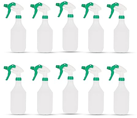 DCS Pack of 10 Plastic Water Spray Bottles for Cleaning 750ml – Hand Trigger Empty Spray Bottles for Gardening and Home Cleaning – Heavy duty Industrial Refillable Mist Spray Bottle (Green)
