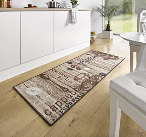 Hanse Home Loop Teppich Läufer – Teppichläufer Mit Schriftzug Weicher Kurzflor Teppich Modernes Design für Flur, Schlafzimmer, Kinderzimmer, Badezimmer, Wohnzimmer, Küche – Braun, 67x180cm